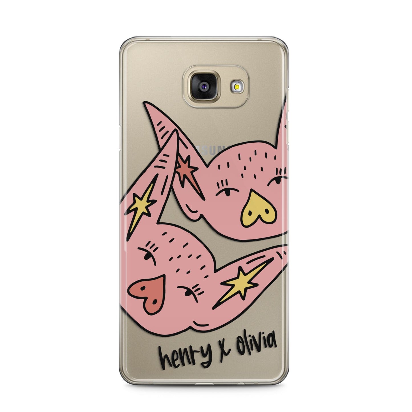 Pink Pigs Couple Samsung Galaxy A5 2016 Case on gold phone