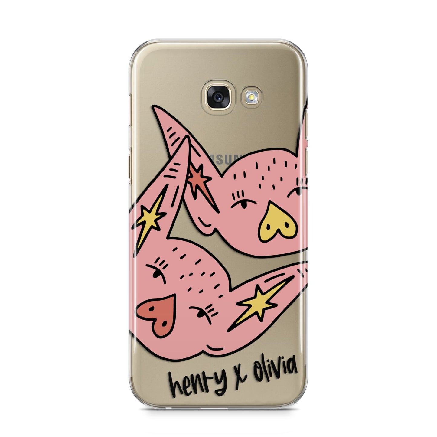 Pink Pigs Couple Samsung Galaxy A5 2017 Case on gold phone