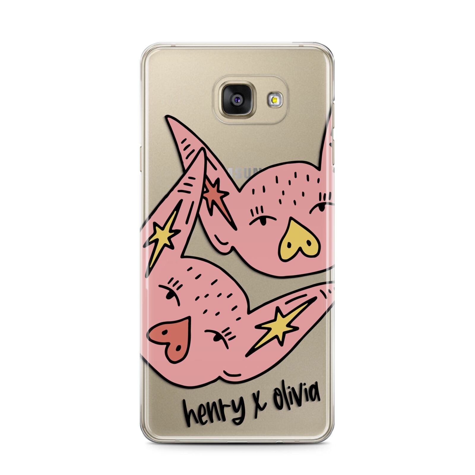 Pink Pigs Couple Samsung Galaxy A7 2016 Case on gold phone