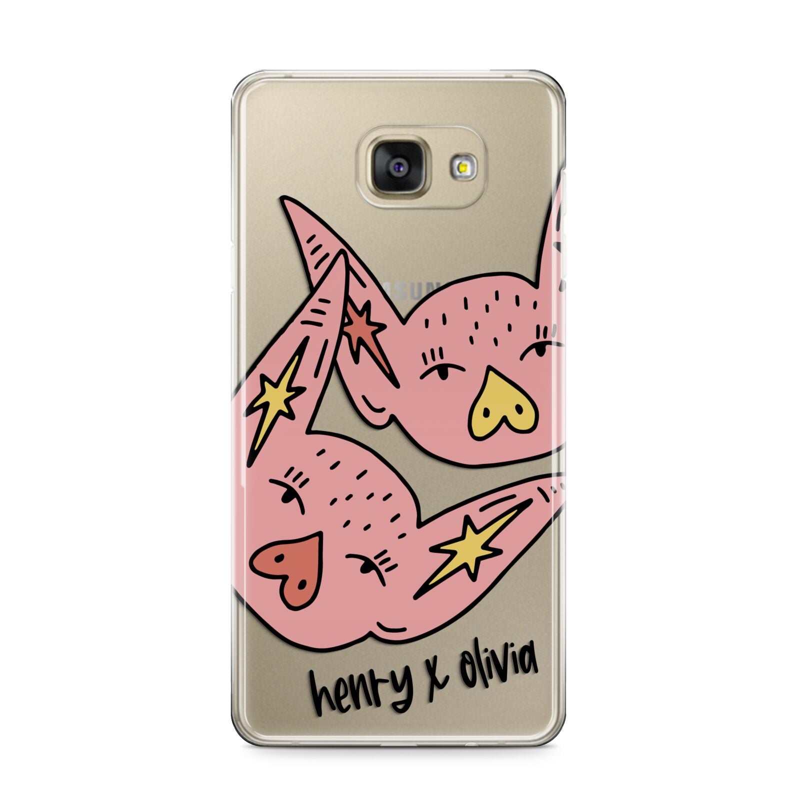 Pink Pigs Couple Samsung Galaxy A9 2016 Case on gold phone