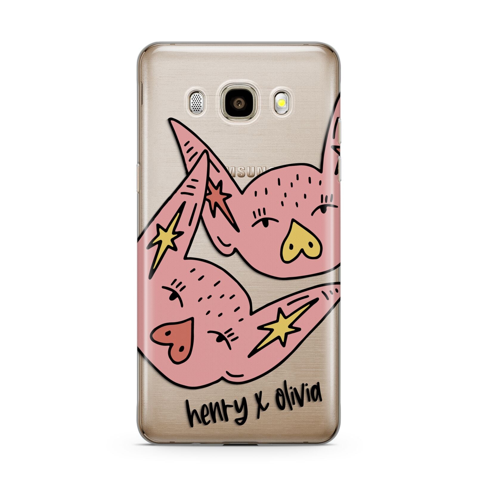 Pink Pigs Couple Samsung Galaxy J7 2016 Case on gold phone