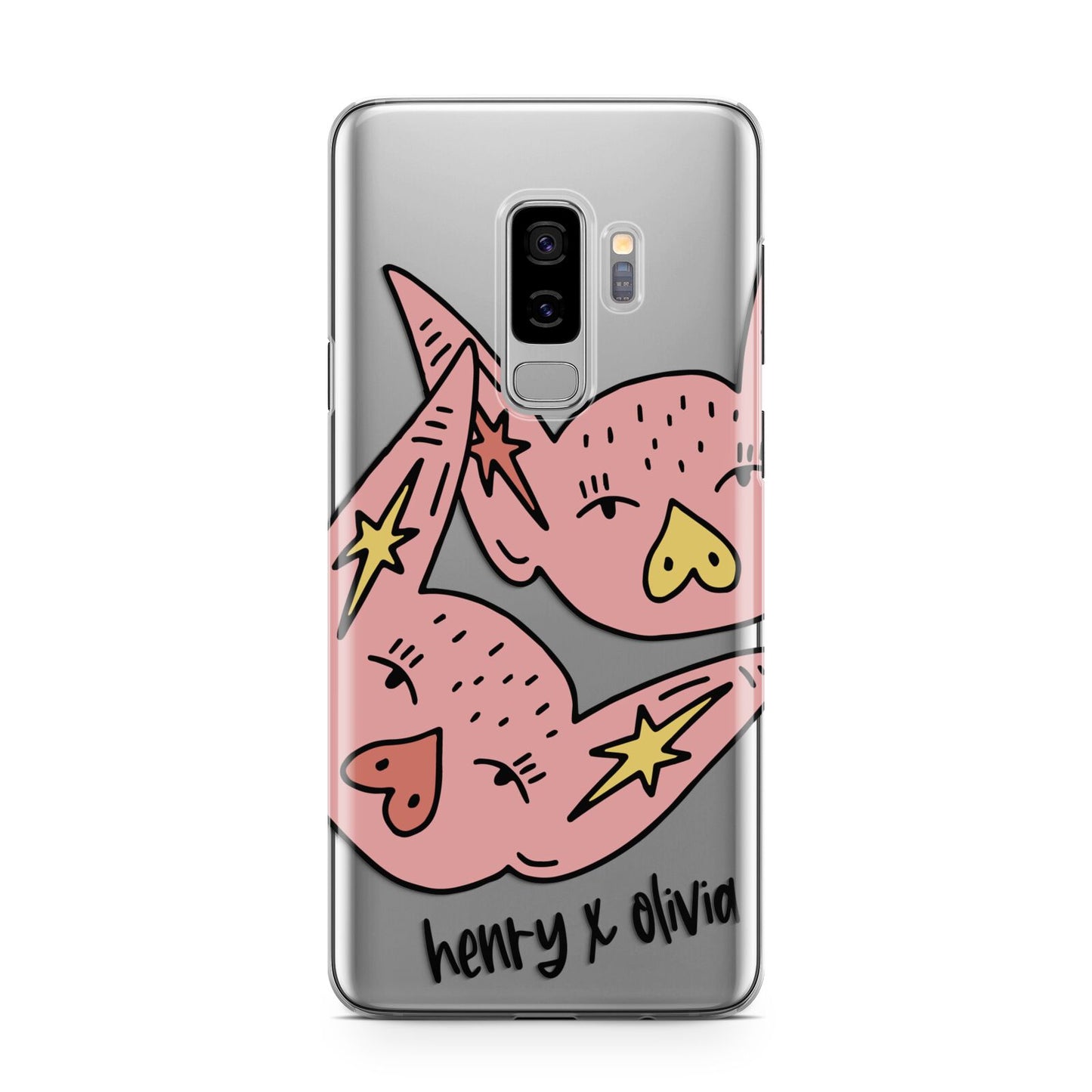 Pink Pigs Couple Samsung Galaxy S9 Plus Case on Silver phone