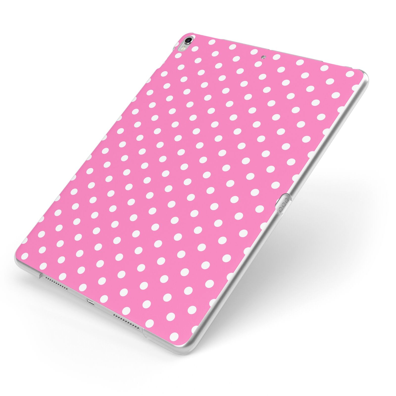 Pink Polka Dot Apple iPad Case on Silver iPad Side View