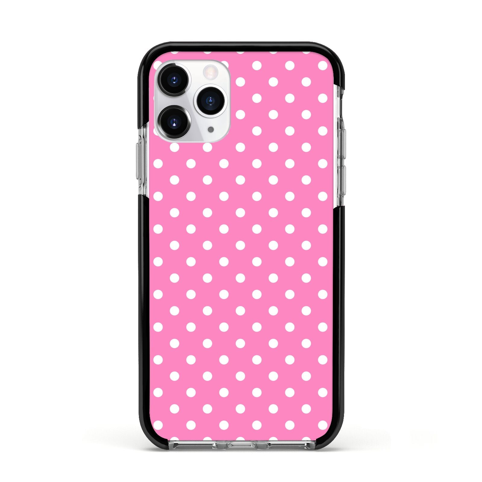 Pink Polka Dot Apple iPhone 11 Pro in Silver with Black Impact Case