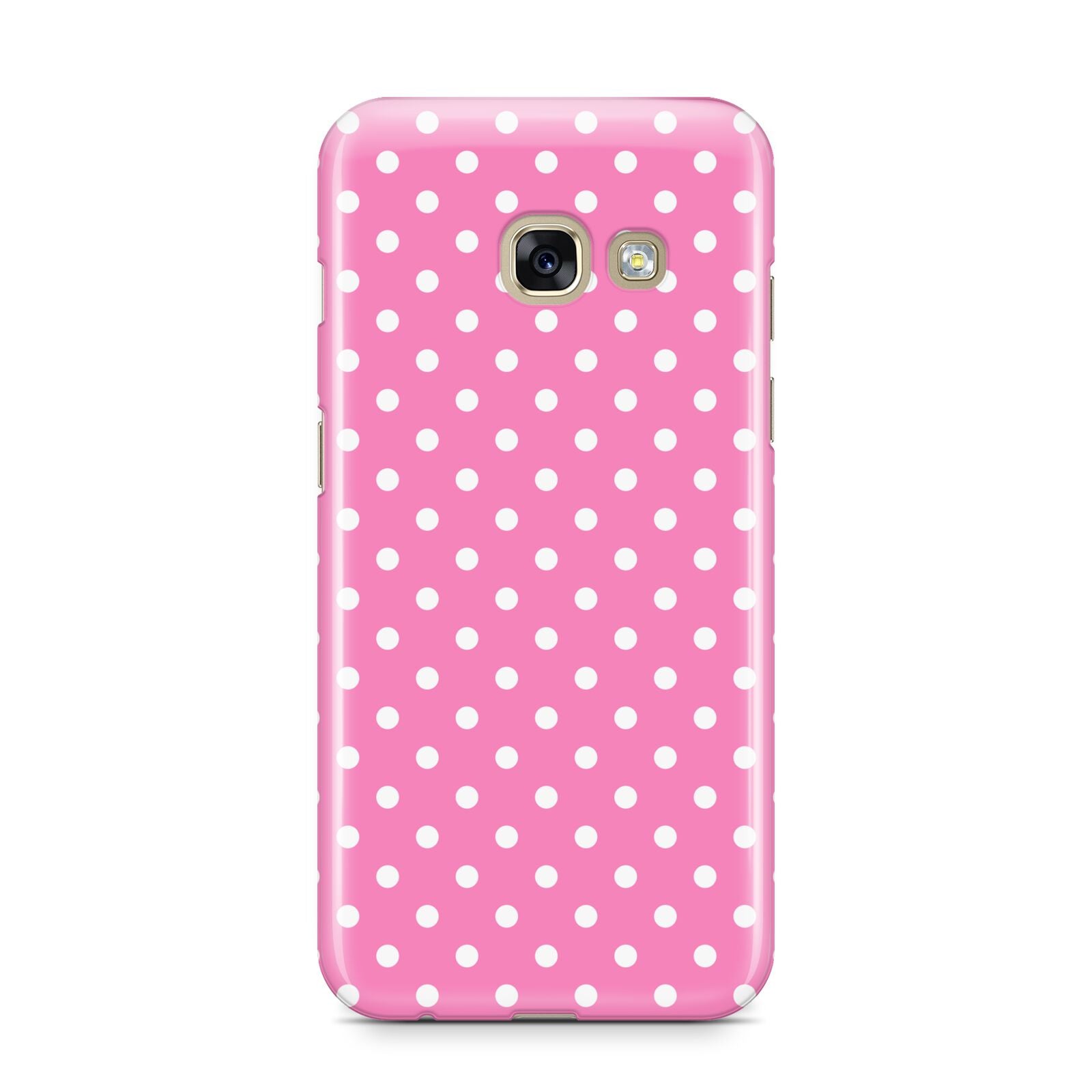 Pink Polka Dot Samsung Galaxy A3 2017 Case on gold phone