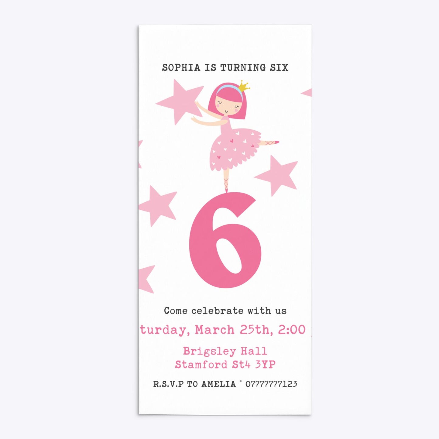 Pink Princess Personalised Birthday 4x9 Rectangle Invitation Matte Paper