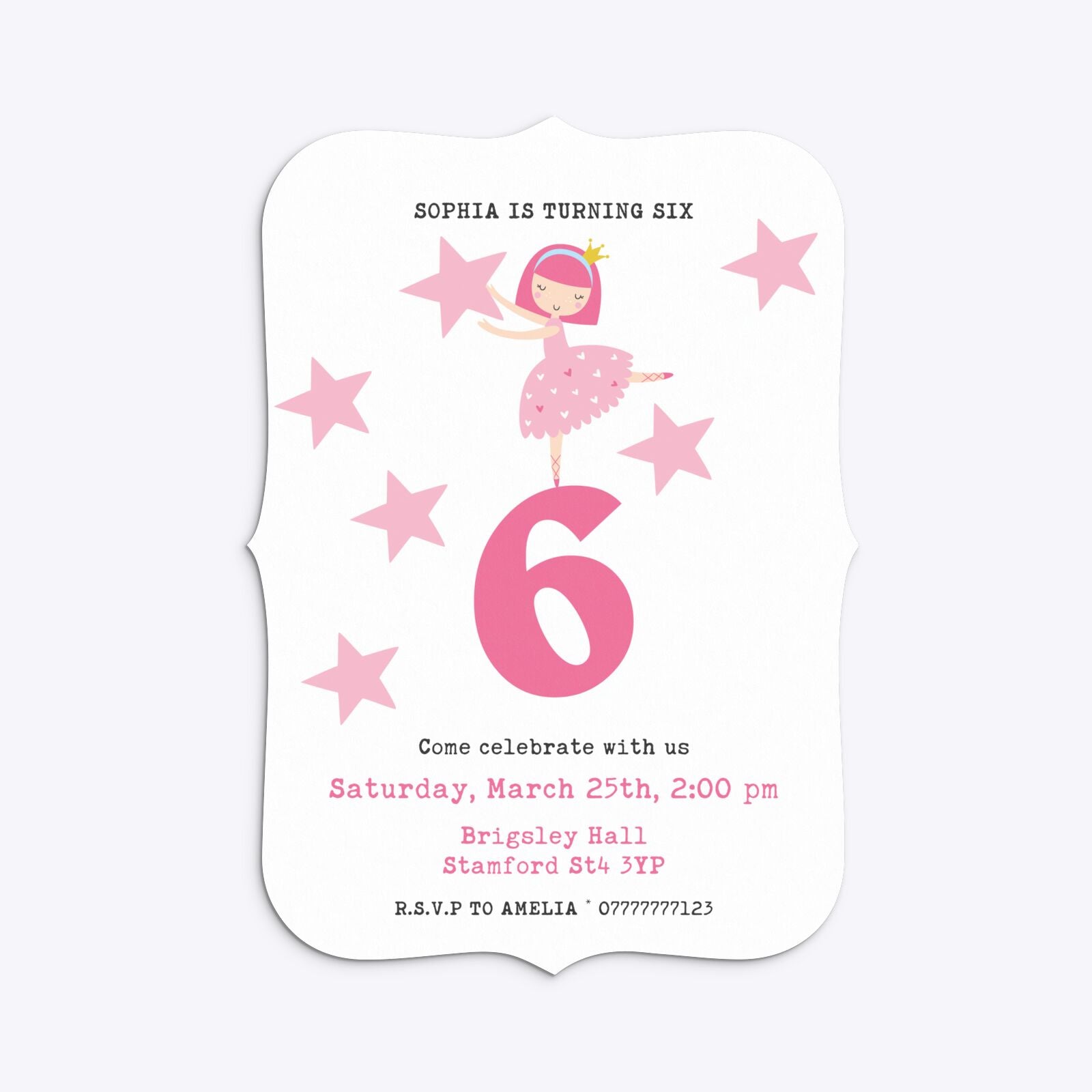 Pink Princess Personalised Birthday Bracket Invitation Matte Paper