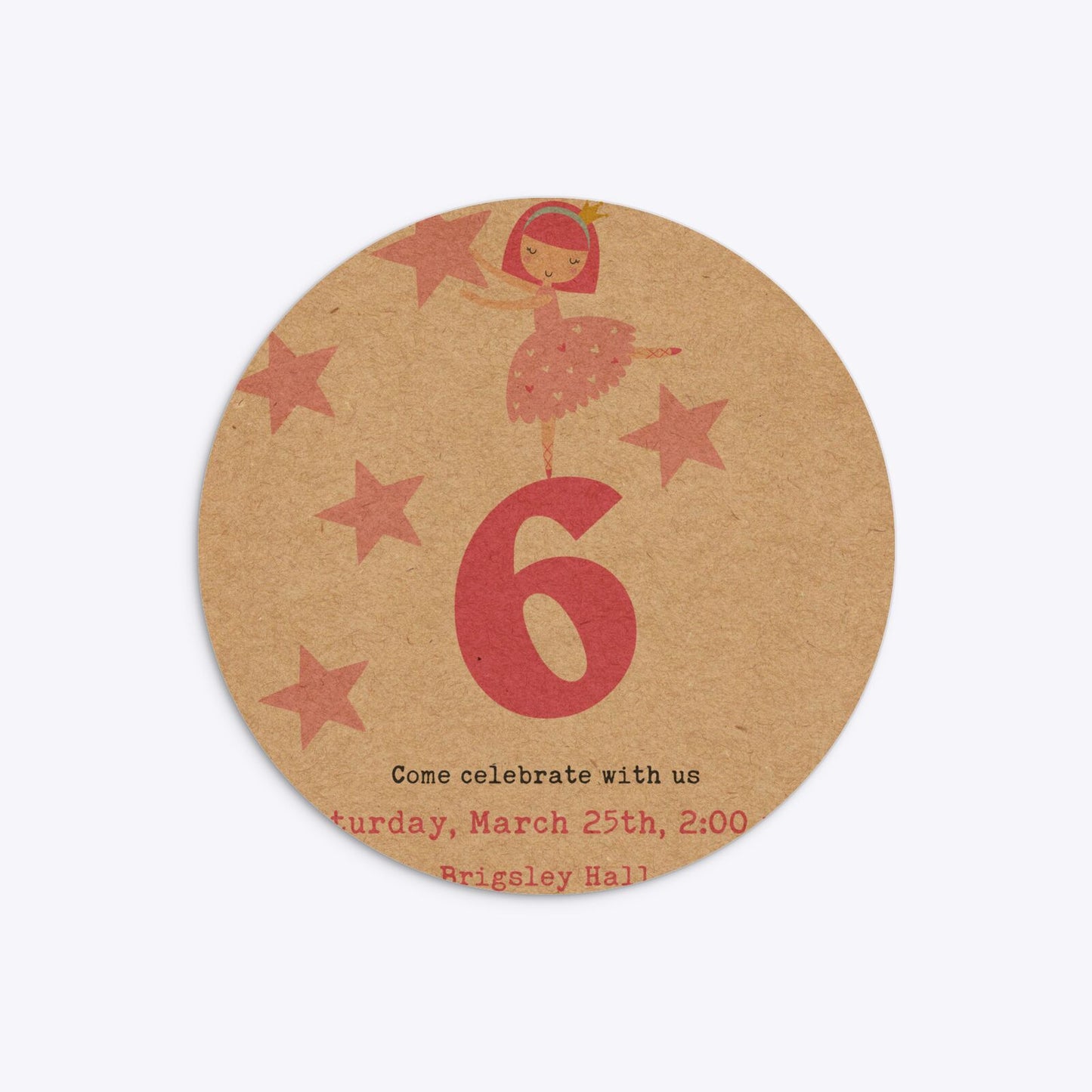 Pink Princess Personalised Birthday Circle 5 25x5 25 Invitation Kraft