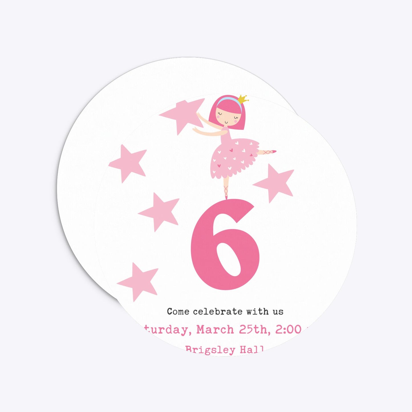 Pink Princess Personalised Birthday Circle 5 25x5 25 Invitation Matte Paper Front and Back Image