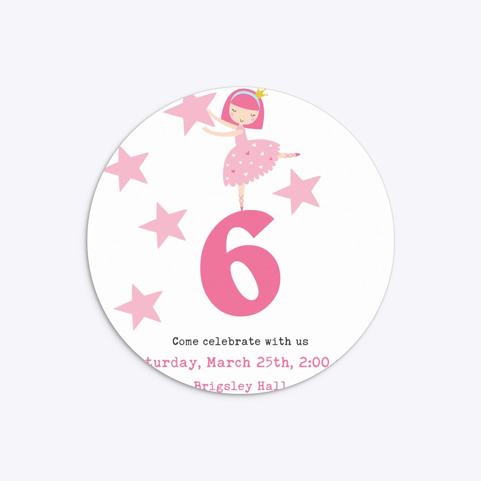 Pink Princess Personalised Birthday Circle 5 25x5 25 Invitation Matte Paper