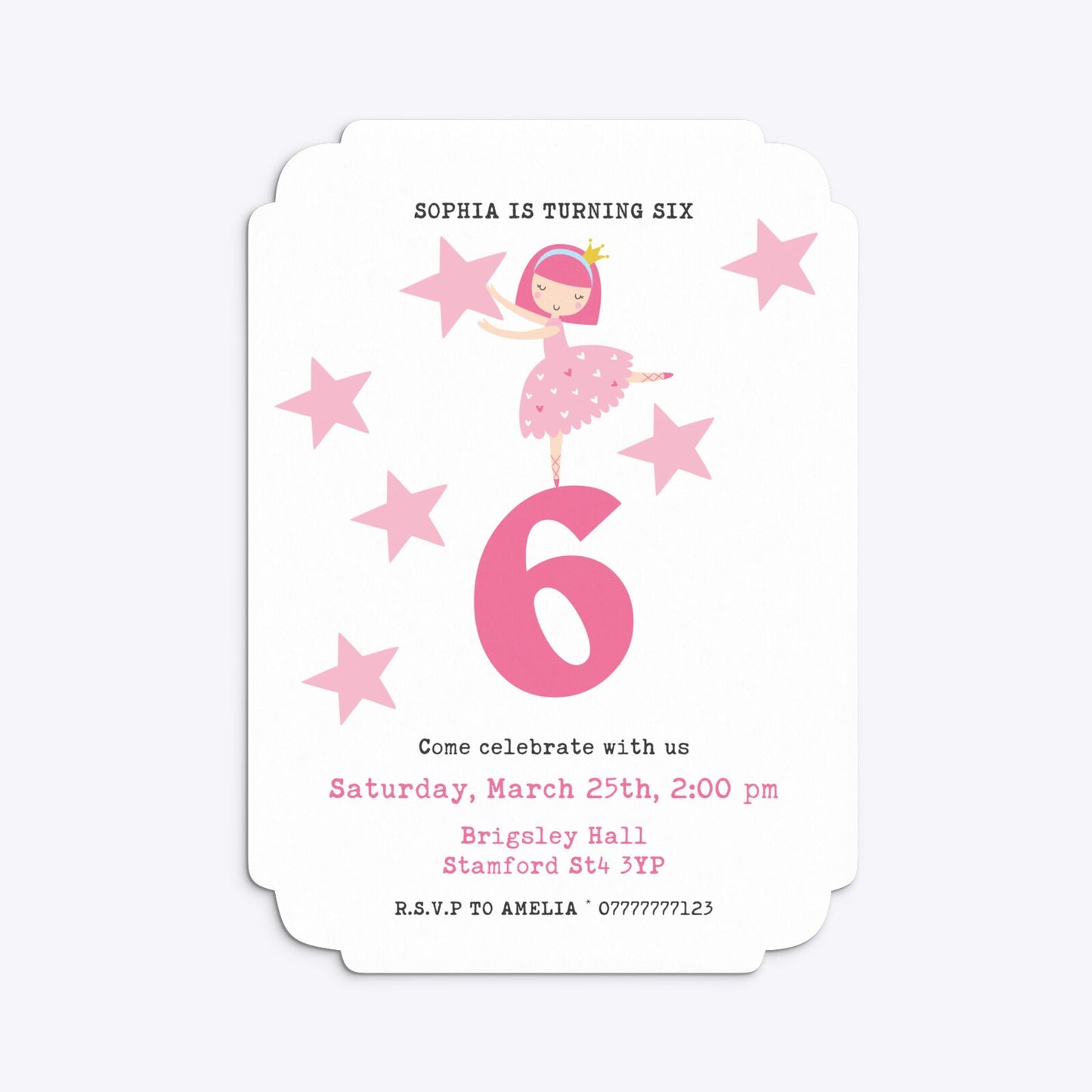 Pink Princess Personalised Birthday Deco Invitation Matte Paper