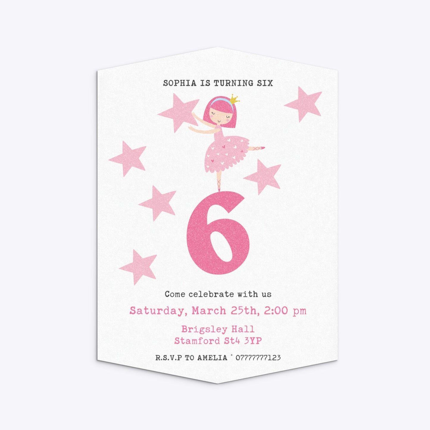 Pink Princess Personalised Birthday Geo Invitation Glitter