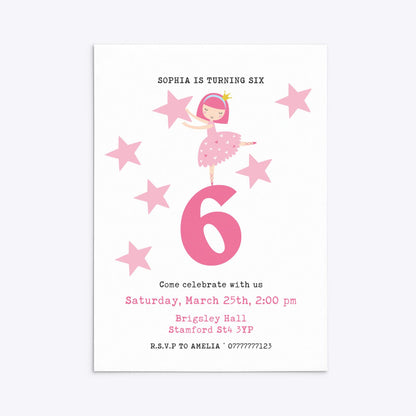 Pink Princess Personalised Birthday Rectangle Invitation Matte Paper