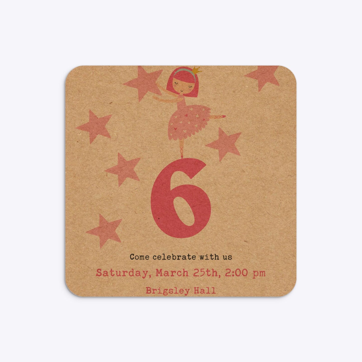 Pink Princess Personalised Birthday Rounded 5 25x5 25 Invitation Kraft