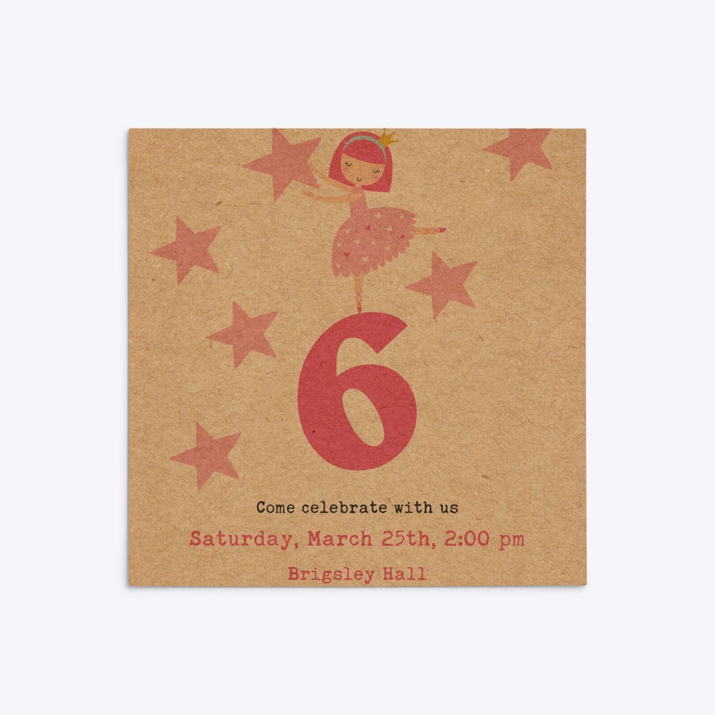 Pink Princess Personalised Birthday Square 5 25x5 25 Invitation Kraft