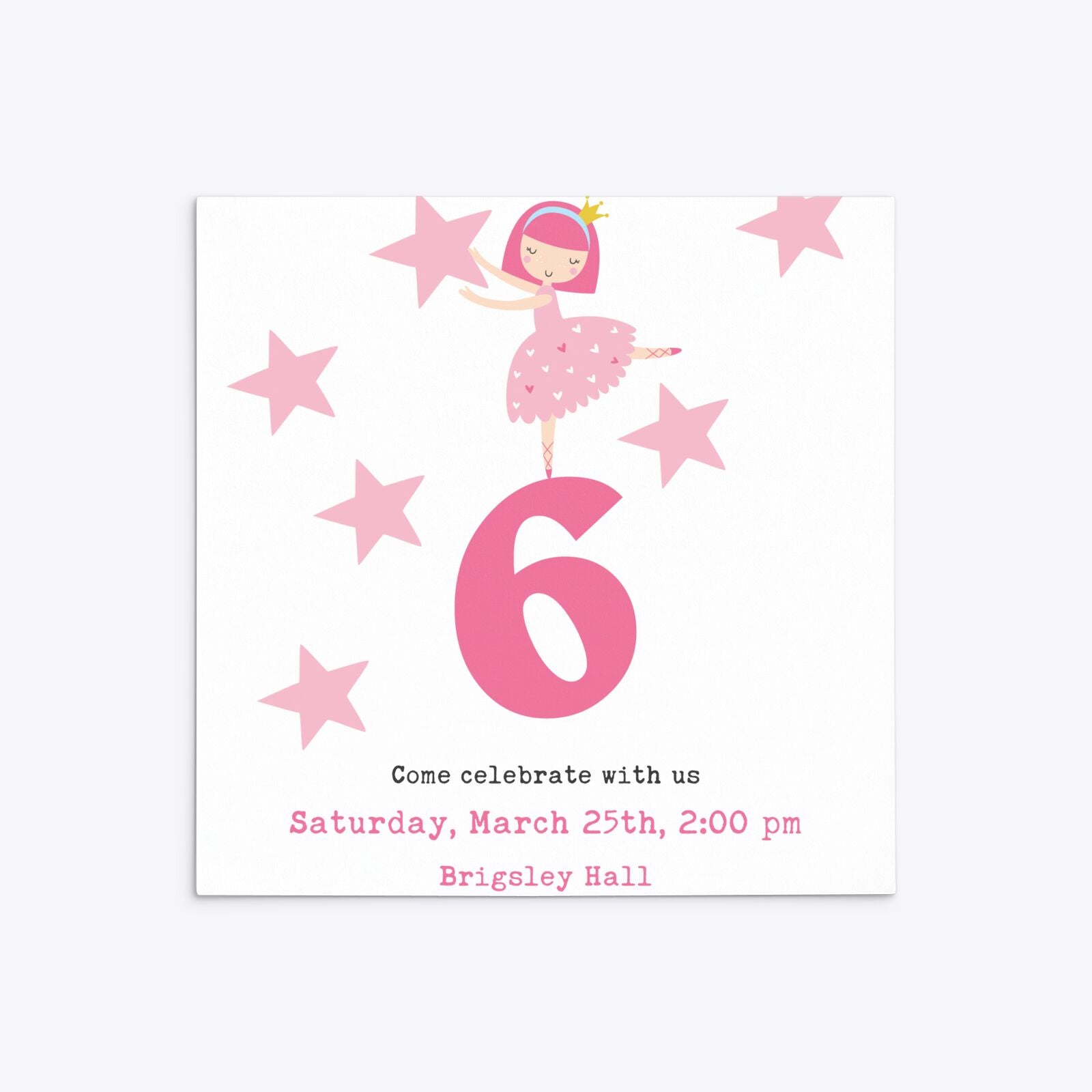 Pink Princess Personalised Birthday Square 5 25x5 25 Invitation Matte Paper