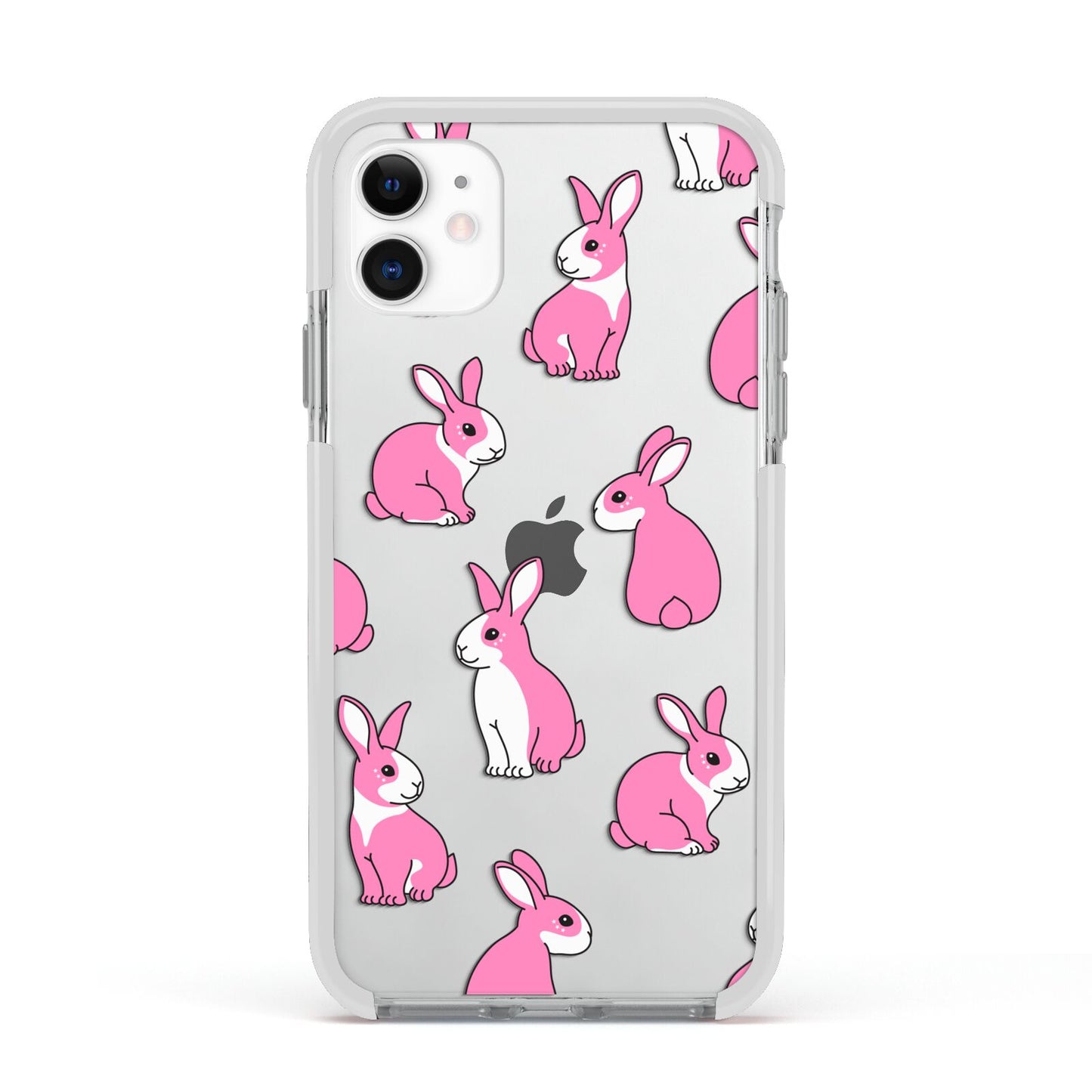 Pink Rabbits Apple iPhone 11 in White with White Impact Case