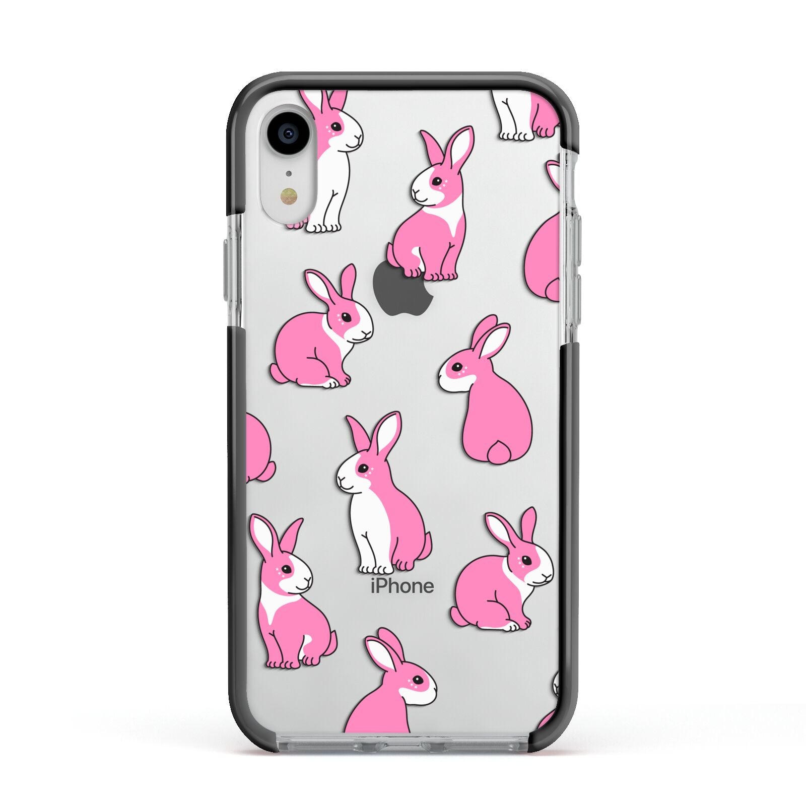 Pink Rabbits Apple iPhone XR Impact Case Black Edge on Silver Phone