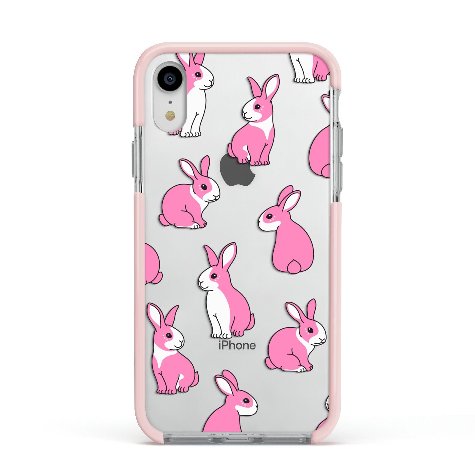 Pink Rabbits Apple iPhone XR Impact Case Pink Edge on Silver Phone