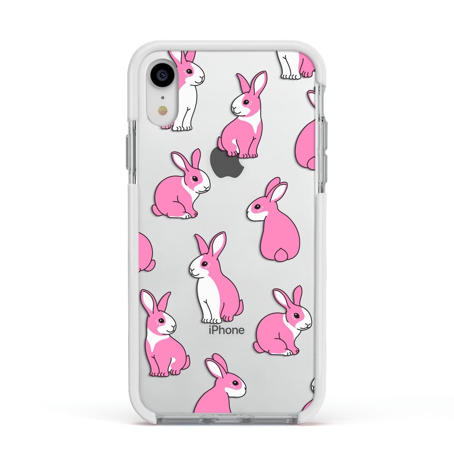 Pink Rabbits Apple iPhone XR Impact Case White Edge on Silver Phone