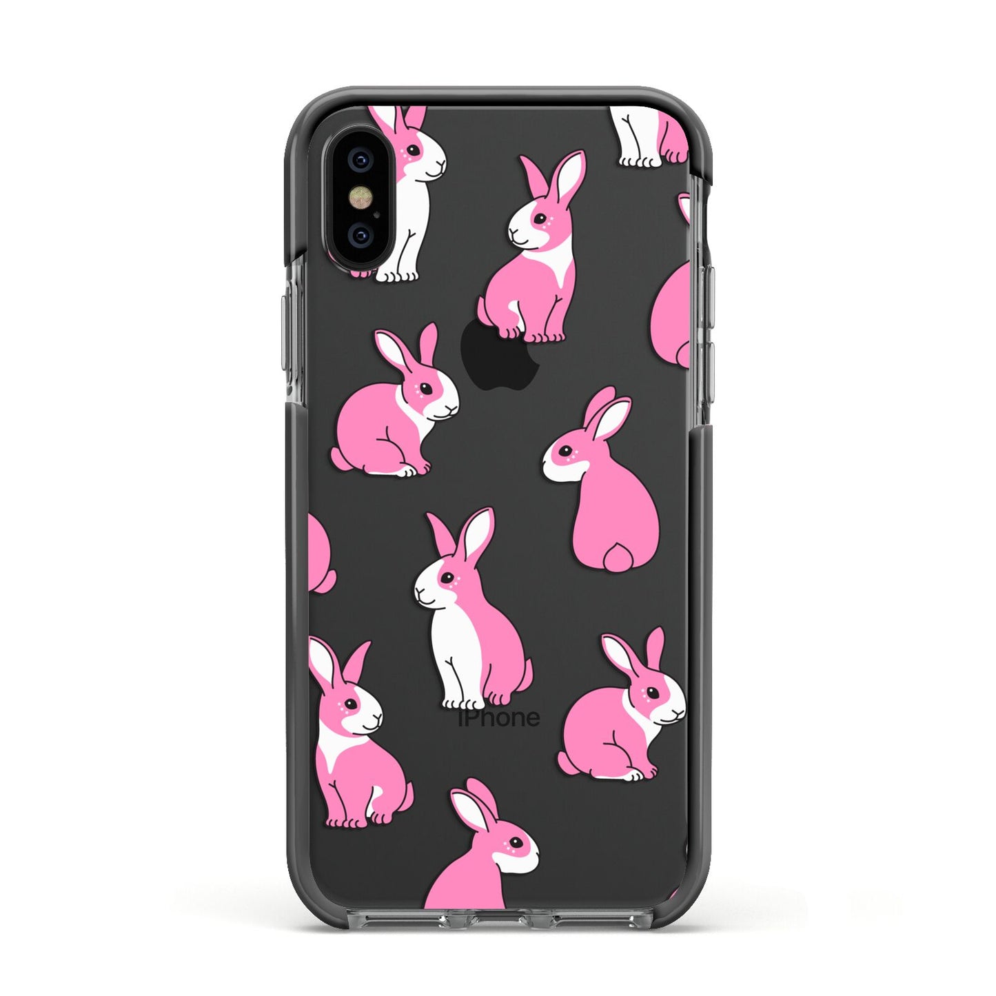 Pink Rabbits Apple iPhone Xs Impact Case Black Edge on Black Phone