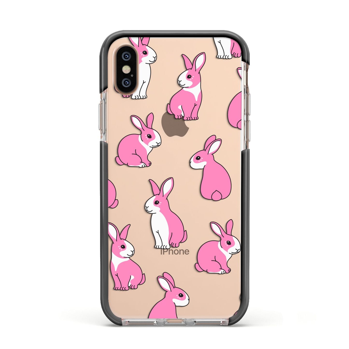 Pink Rabbits Apple iPhone Xs Impact Case Black Edge on Gold Phone