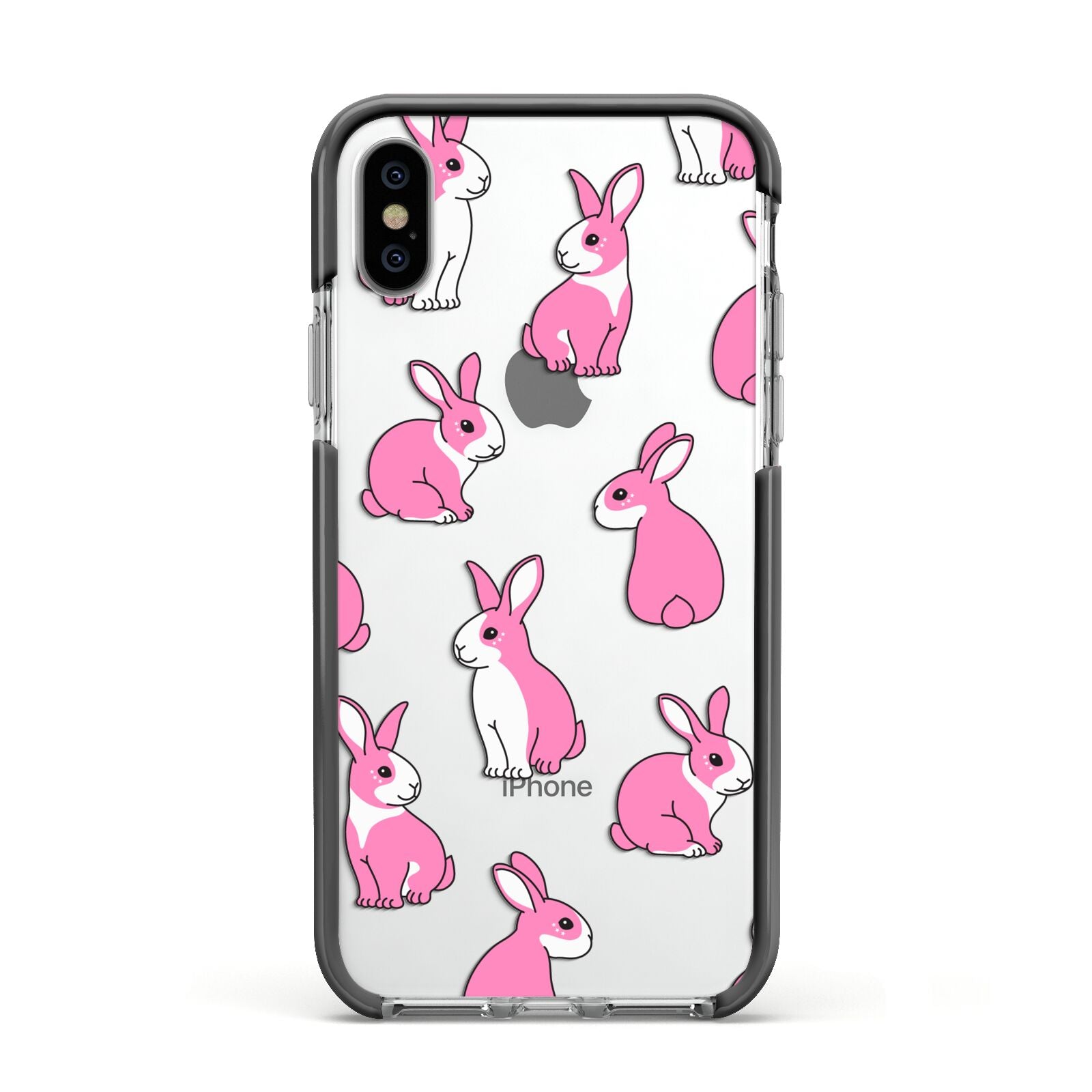 Pink Rabbits Apple iPhone Xs Impact Case Black Edge on Silver Phone