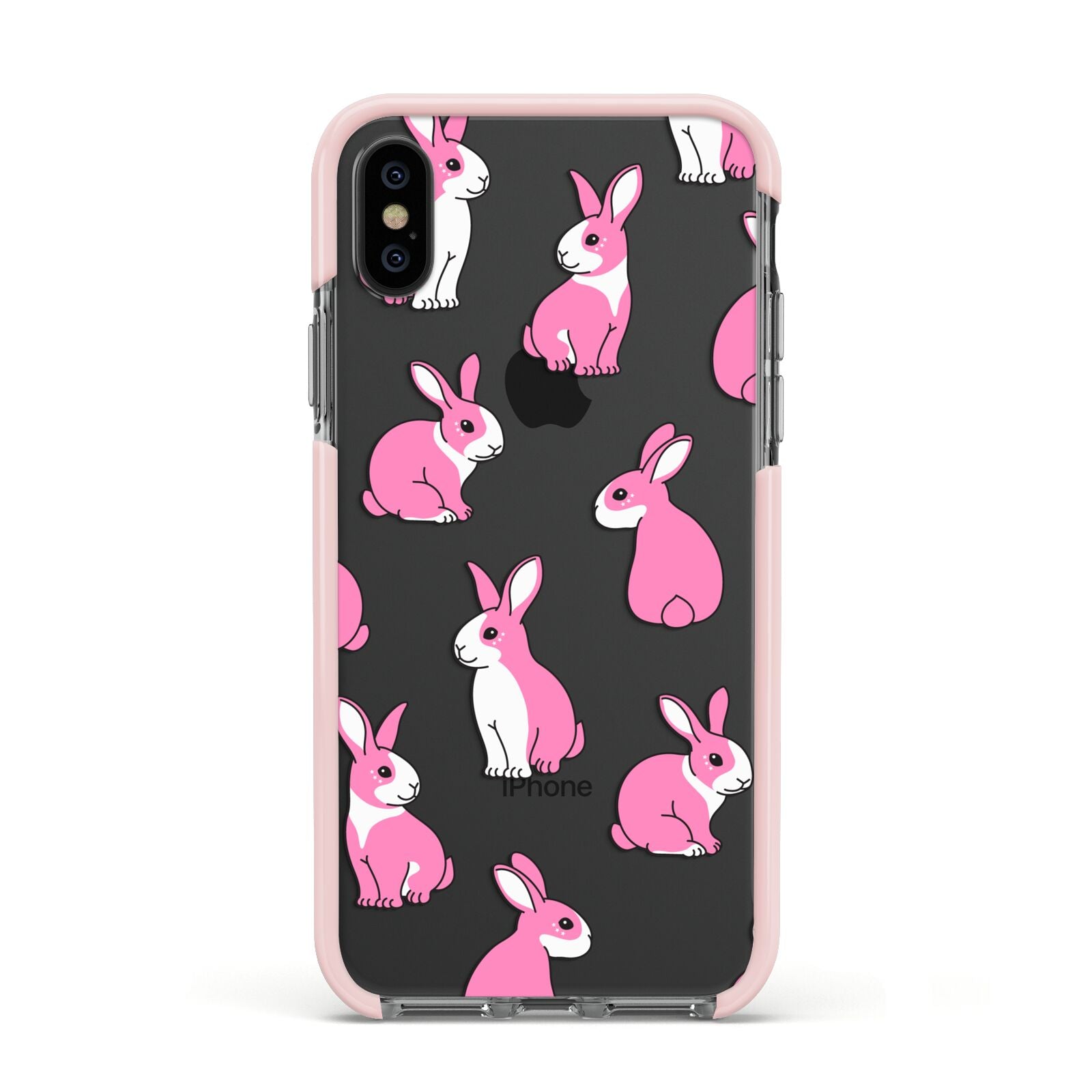 Pink Rabbits Apple iPhone Xs Impact Case Pink Edge on Black Phone