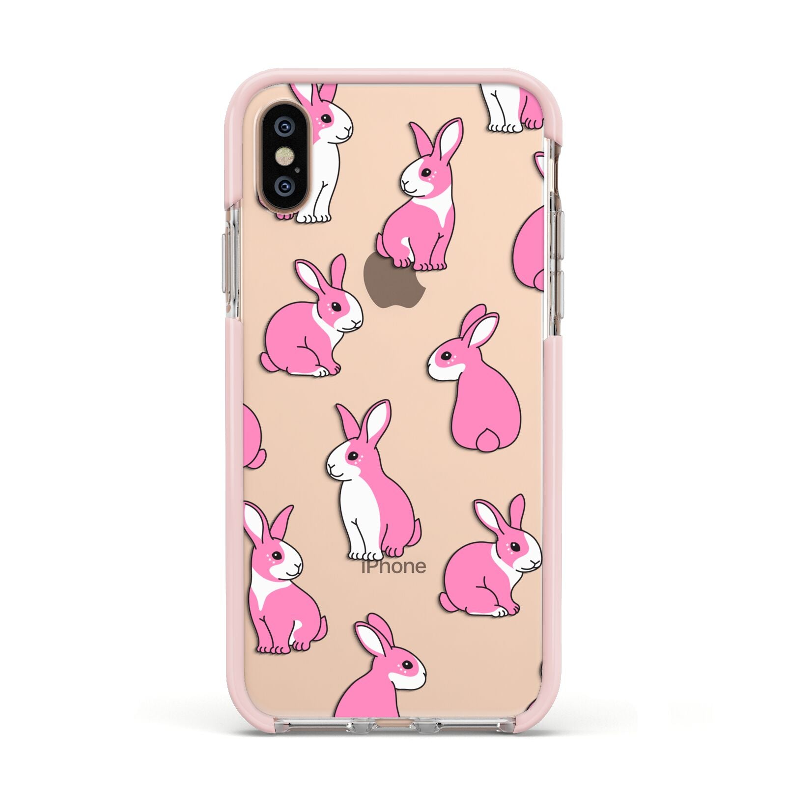 Pink Rabbits Apple iPhone Xs Impact Case Pink Edge on Gold Phone