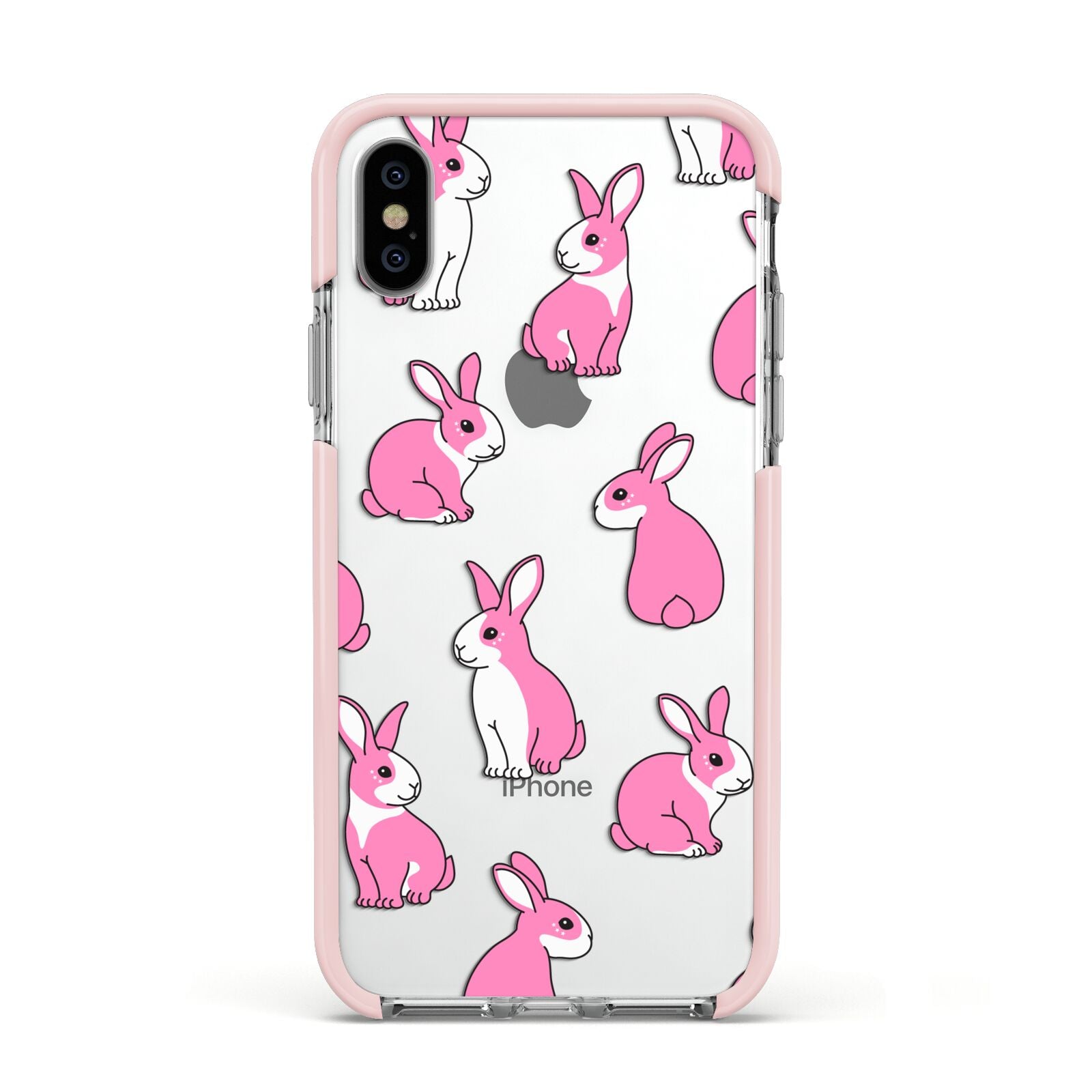 Pink Rabbits Apple iPhone Xs Impact Case Pink Edge on Silver Phone