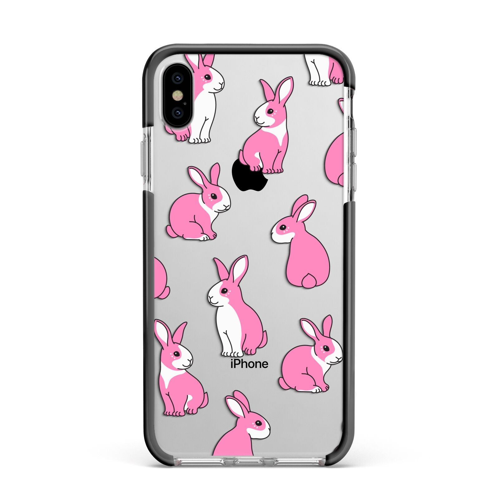 Pink Rabbits Apple iPhone Xs Max Impact Case Black Edge on Silver Phone