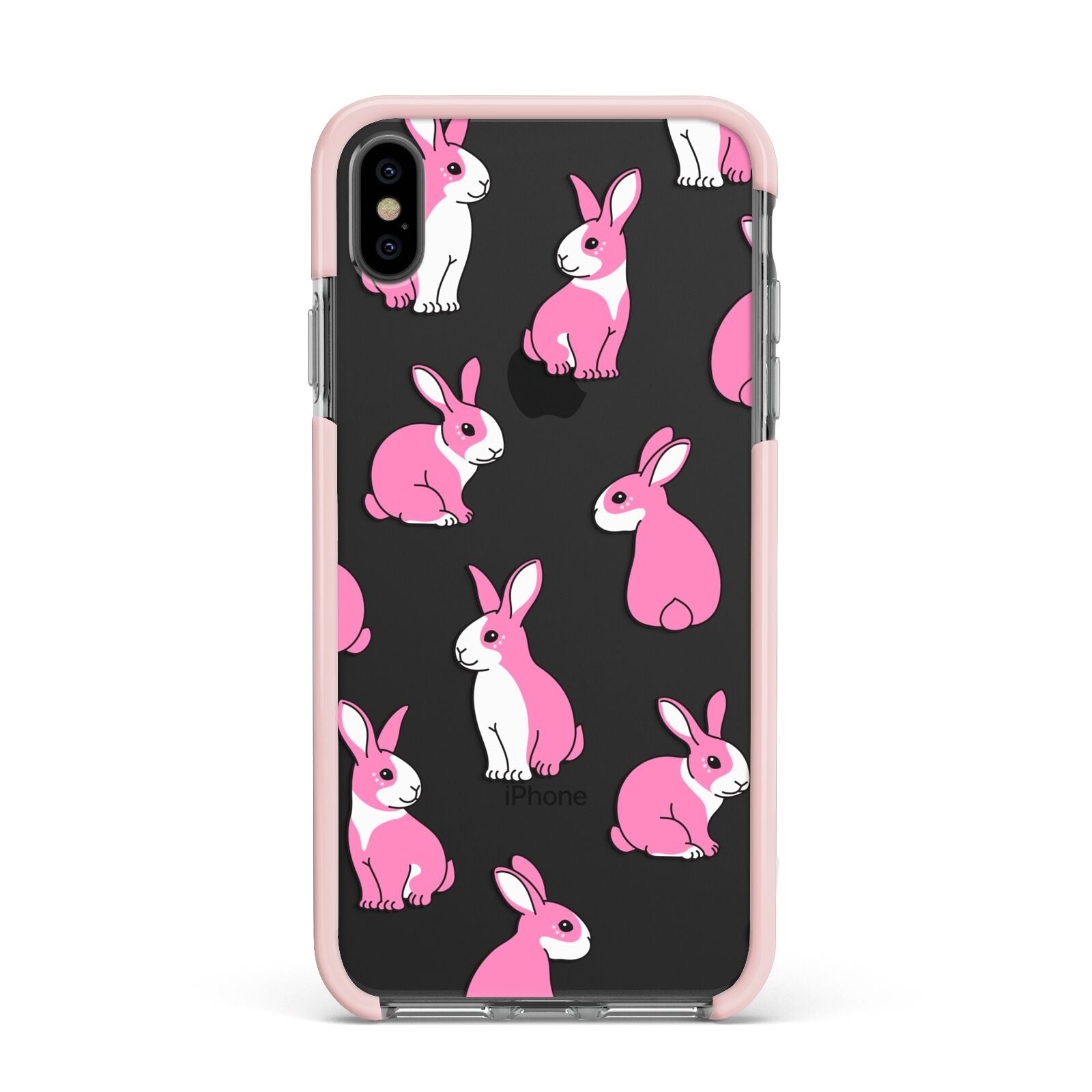 Pink Rabbits Apple iPhone Xs Max Impact Case Pink Edge on Black Phone