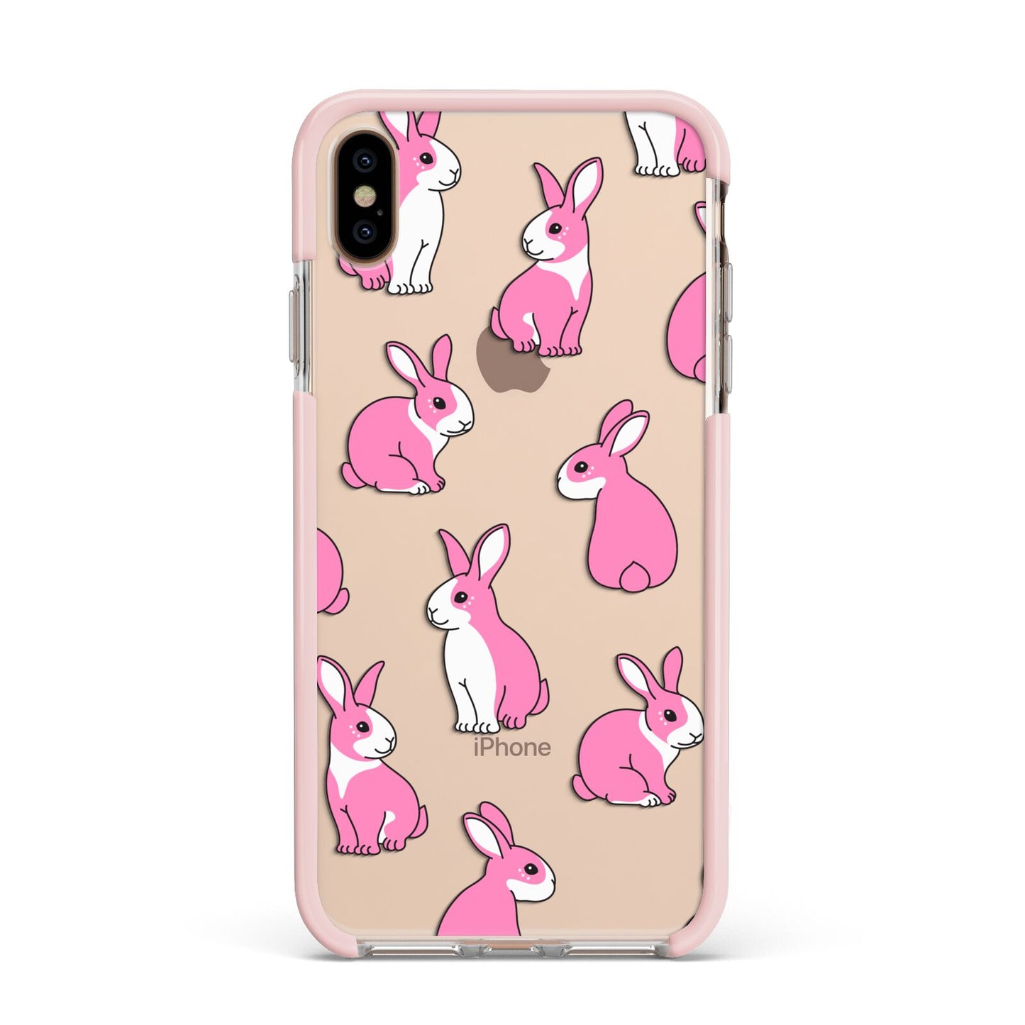 Pink Rabbits Apple iPhone Xs Max Impact Case Pink Edge on Gold Phone