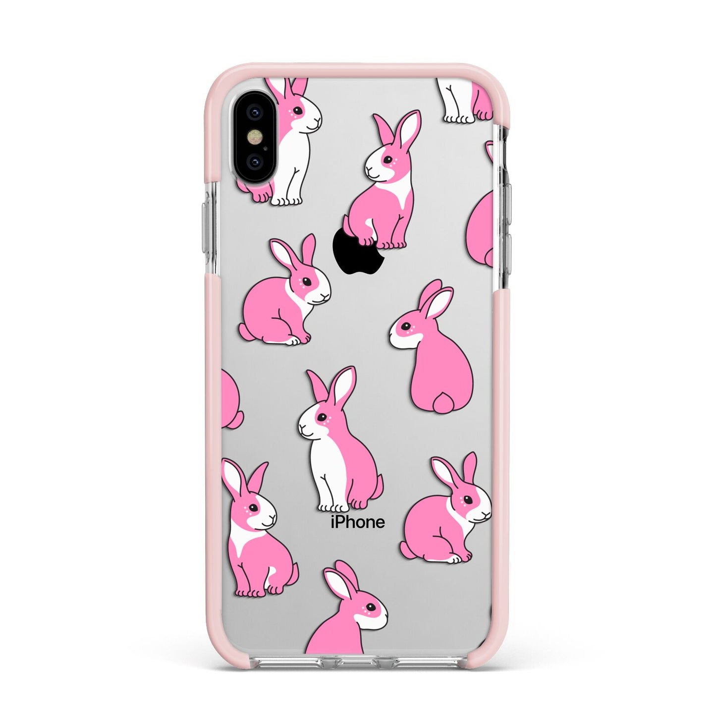 Pink Rabbits Apple iPhone Xs Max Impact Case Pink Edge on Silver Phone