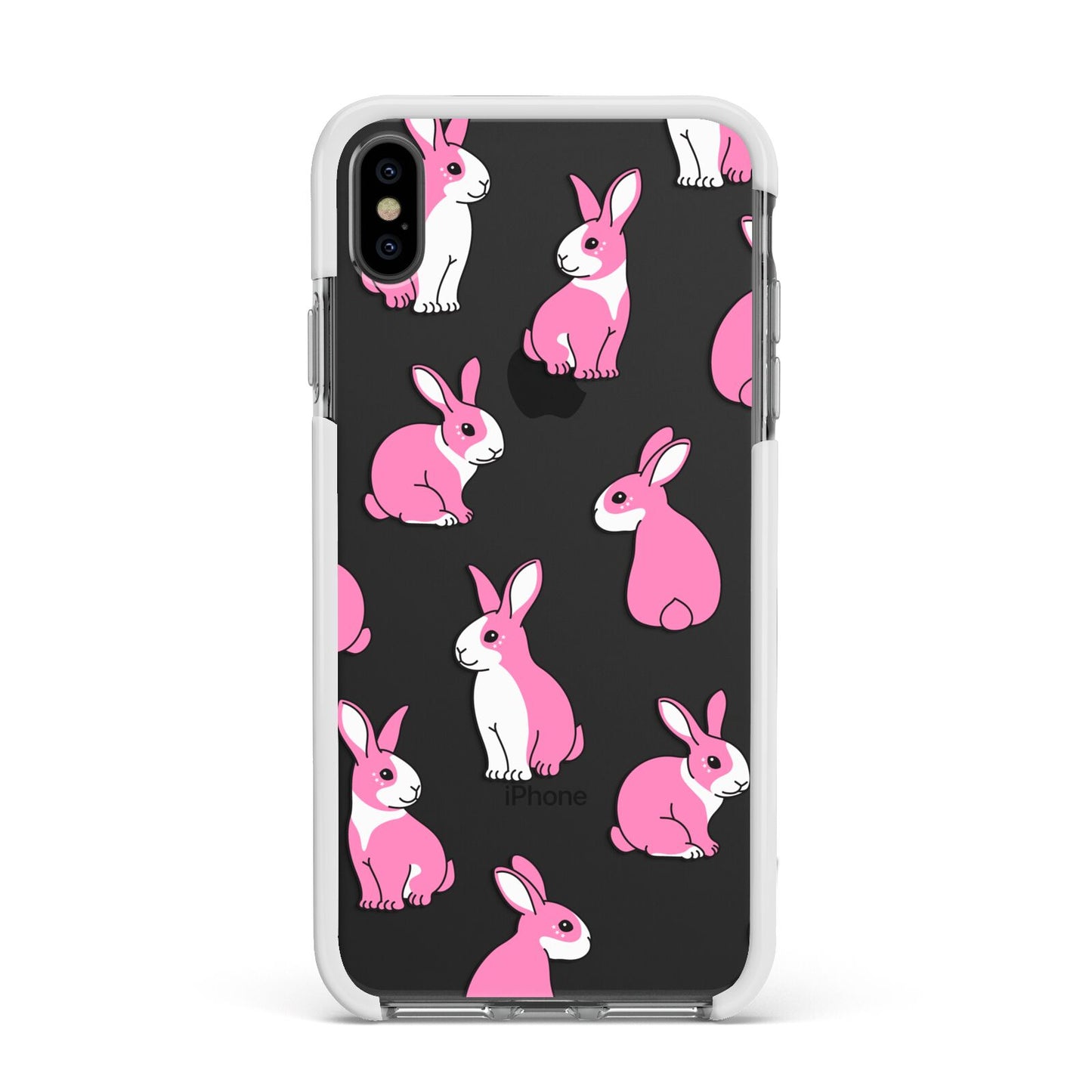 Pink Rabbits Apple iPhone Xs Max Impact Case White Edge on Black Phone