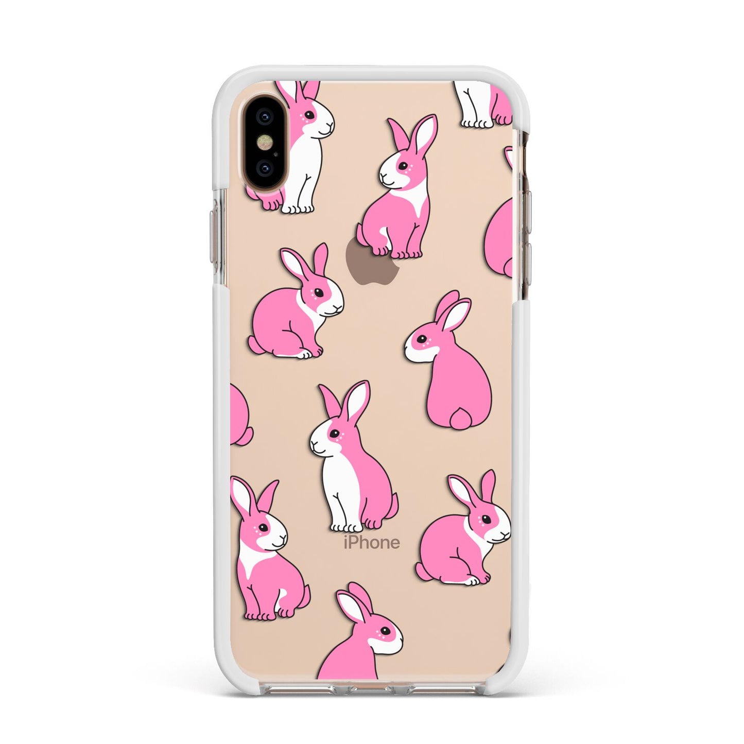 Pink Rabbits Apple iPhone Xs Max Impact Case White Edge on Gold Phone