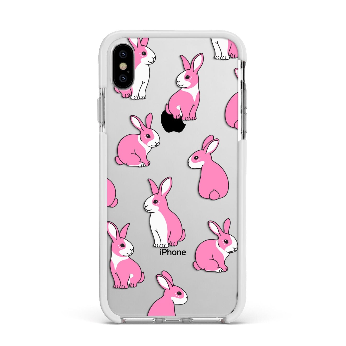 Pink Rabbits Apple iPhone Xs Max Impact Case White Edge on Silver Phone