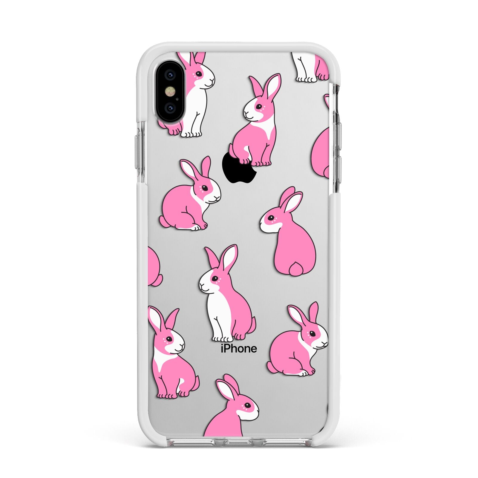 Pink Rabbits Apple iPhone Xs Max Impact Case White Edge on Silver Phone