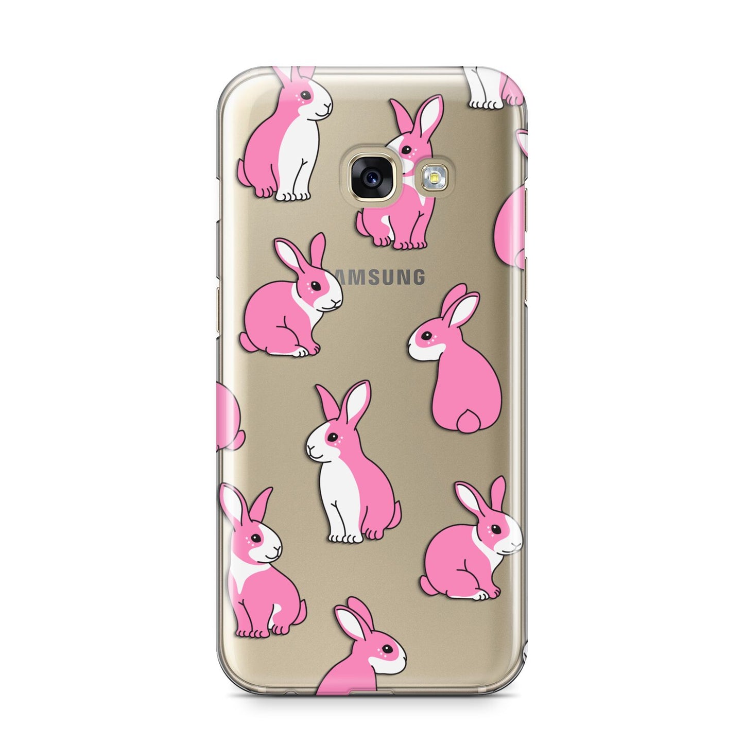 Pink Rabbits Samsung Galaxy A3 2017 Case on gold phone