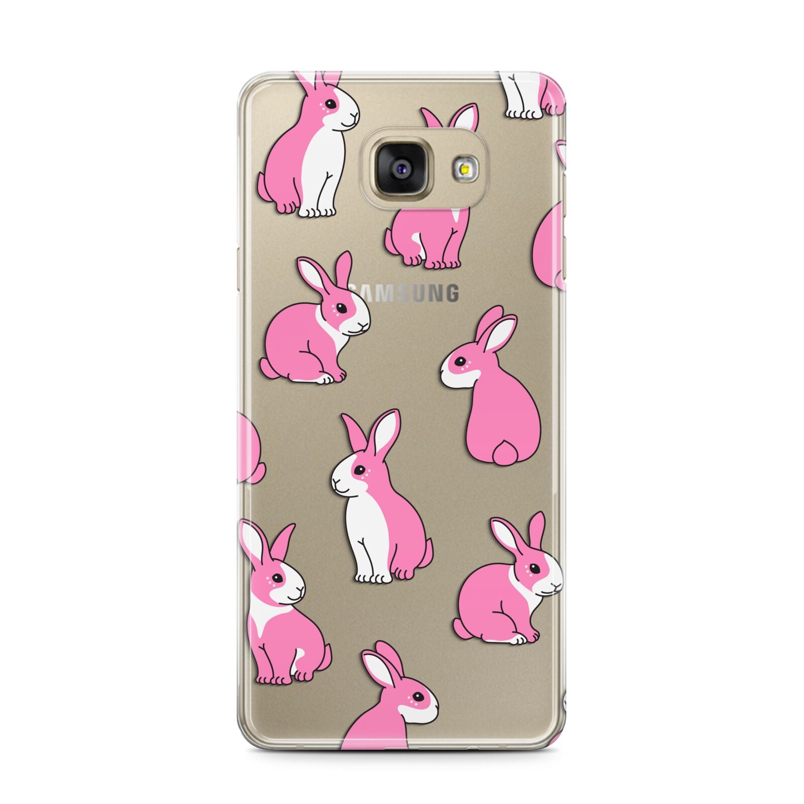 Pink Rabbits Samsung Galaxy A7 2016 Case on gold phone