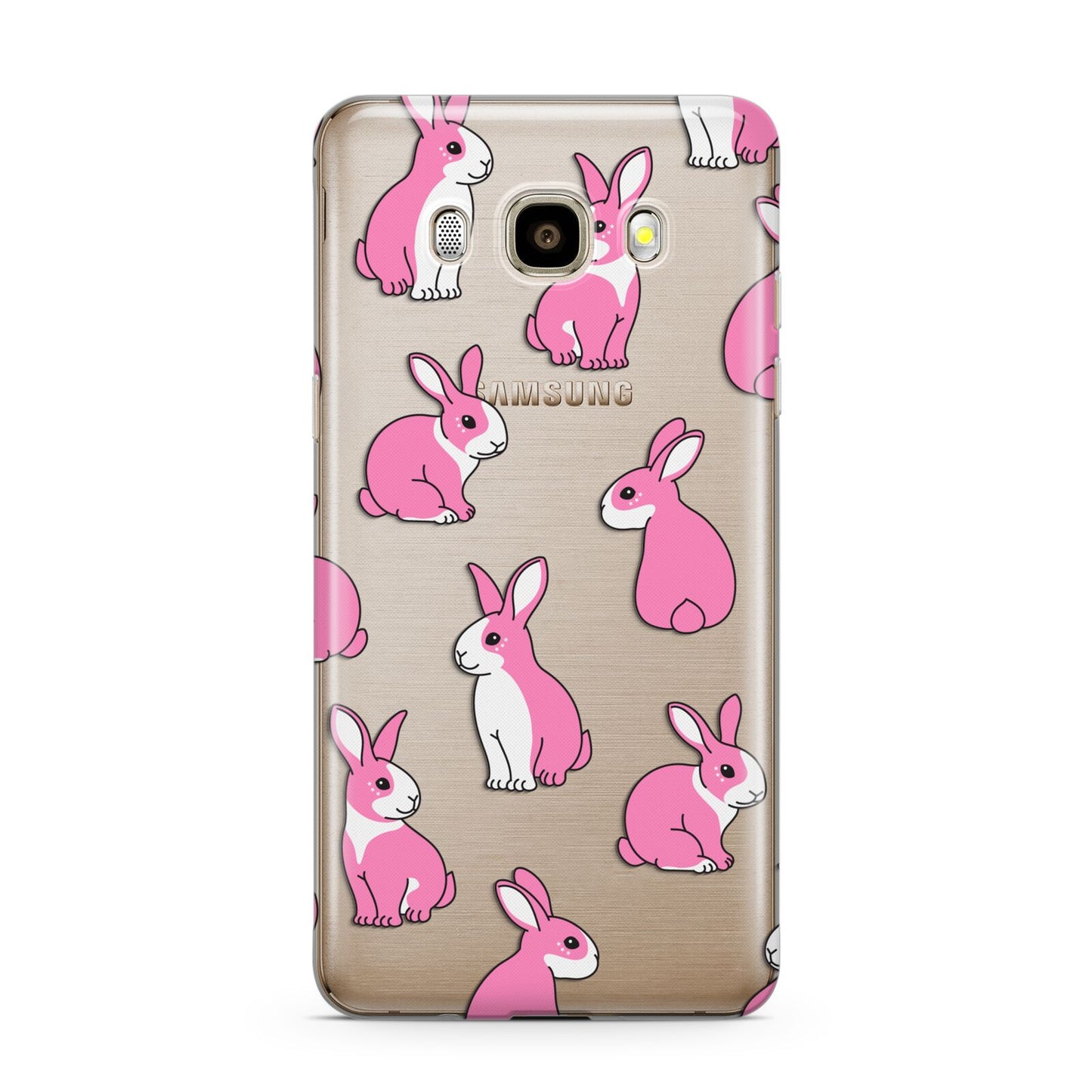 Pink Rabbits Samsung Galaxy J7 2016 Case on gold phone