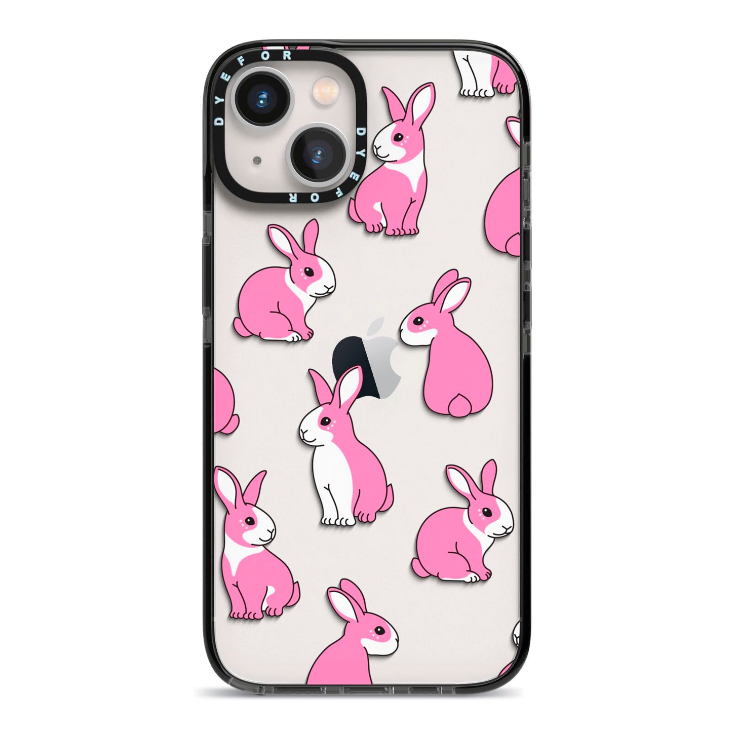 Pink Rabbits iPhone 13 Black Impact Case on Silver phone