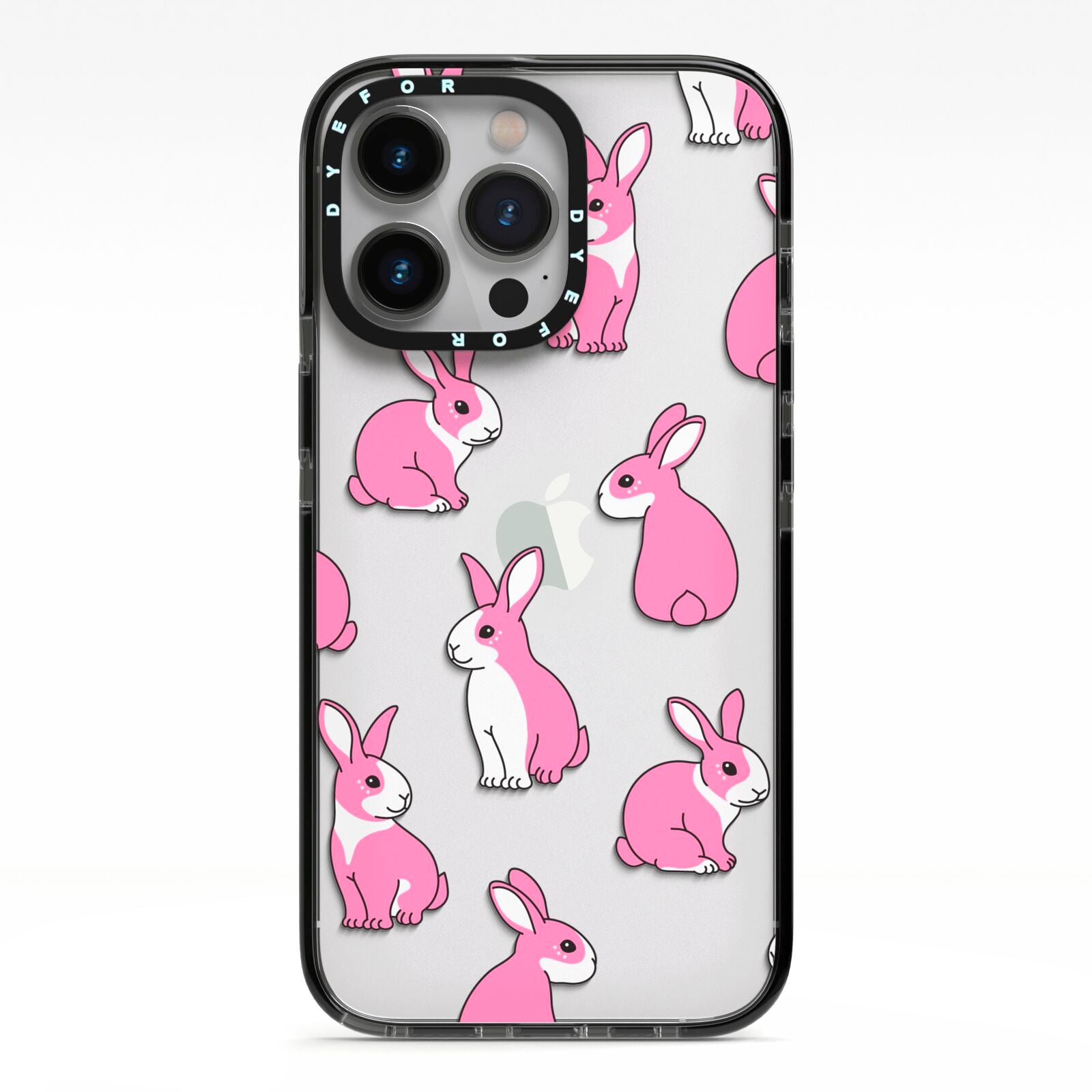 Pink Rabbits iPhone 13 Pro Black Impact Case on Silver phone