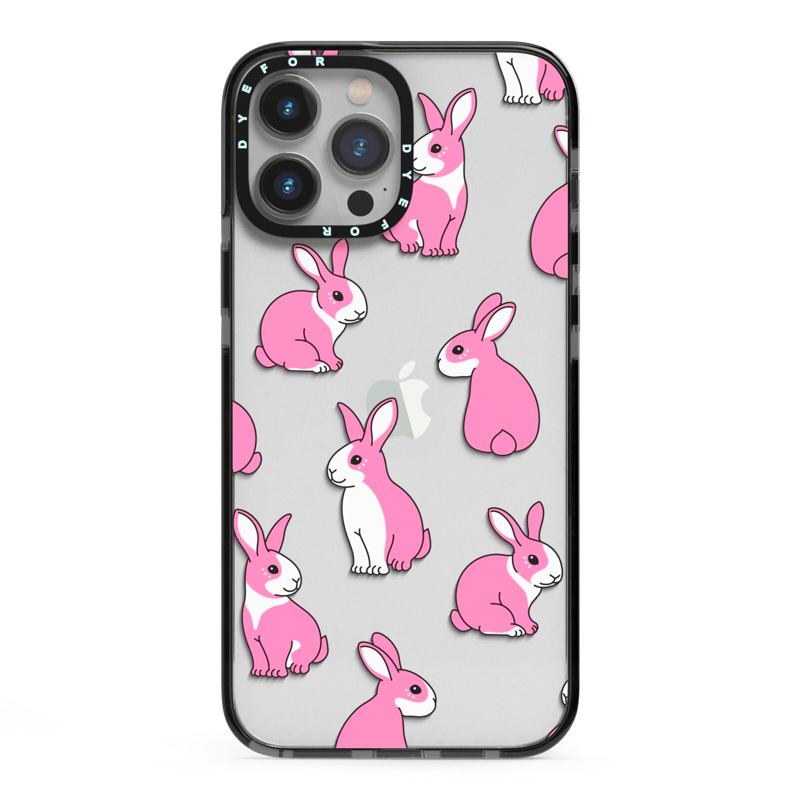 Pink Rabbits iPhone 13 Pro Max Black Impact Case on Silver phone