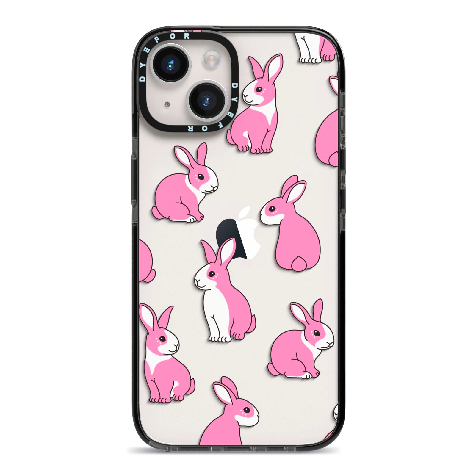 Pink Rabbits iPhone 14 Black Impact Case on Silver phone