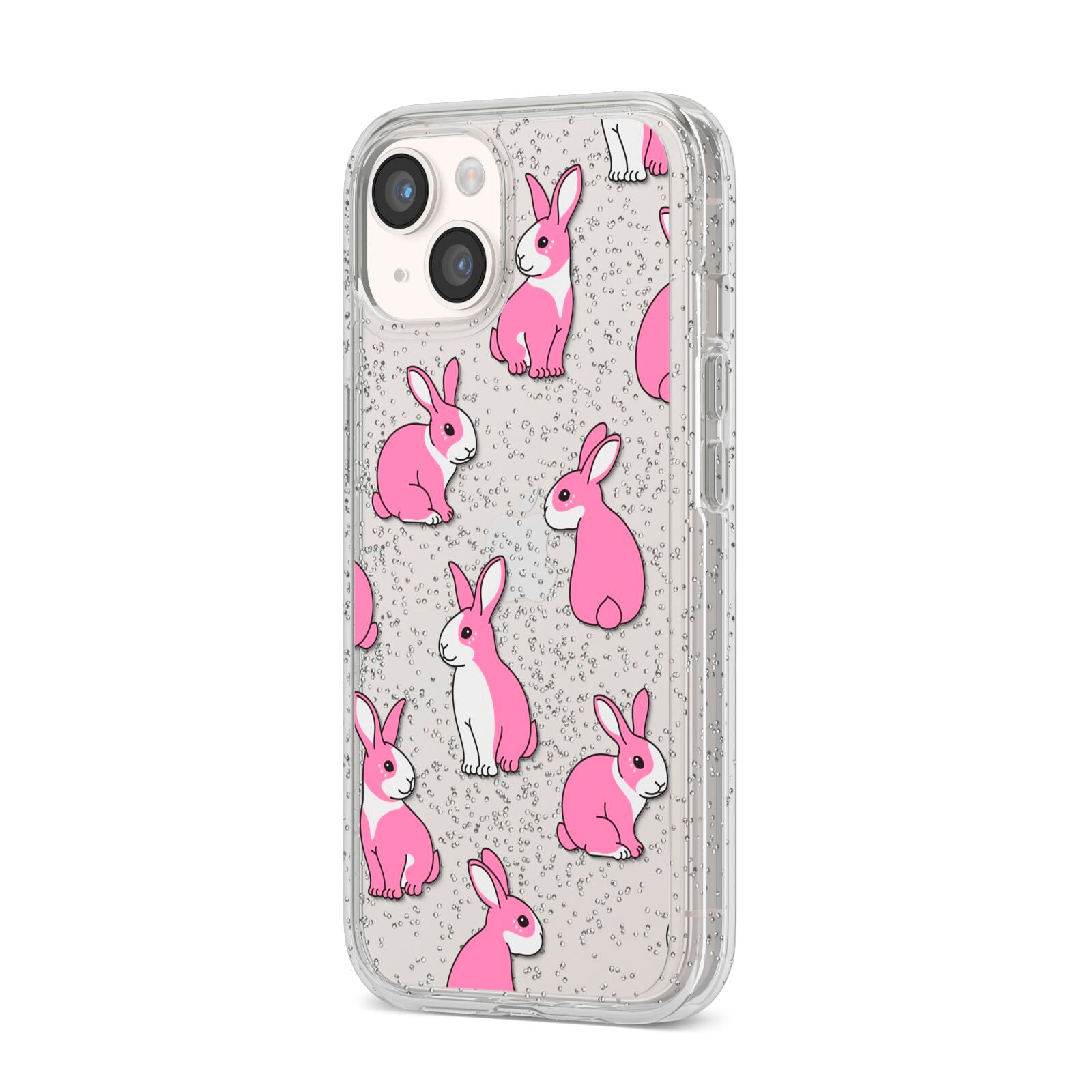 Pink Rabbits iPhone 14 Glitter Tough Case Starlight Angled Image