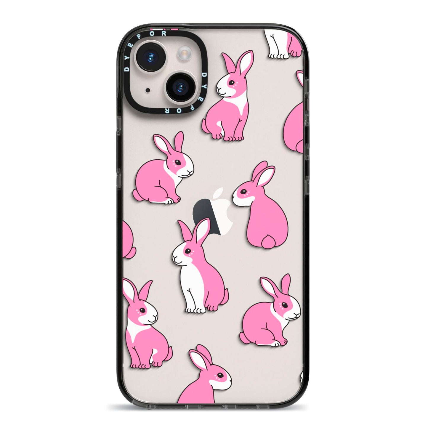 Pink Rabbits iPhone 14 Plus Black Impact Case on Silver phone