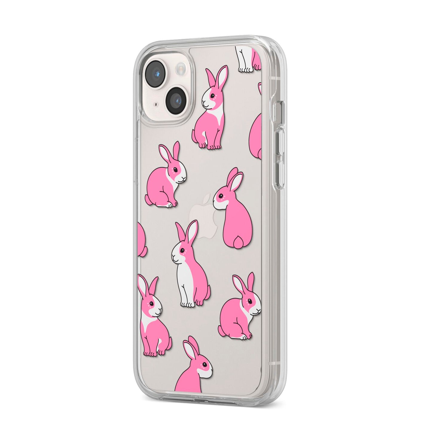 Pink Rabbits iPhone 14 Plus Clear Tough Case Starlight Angled Image