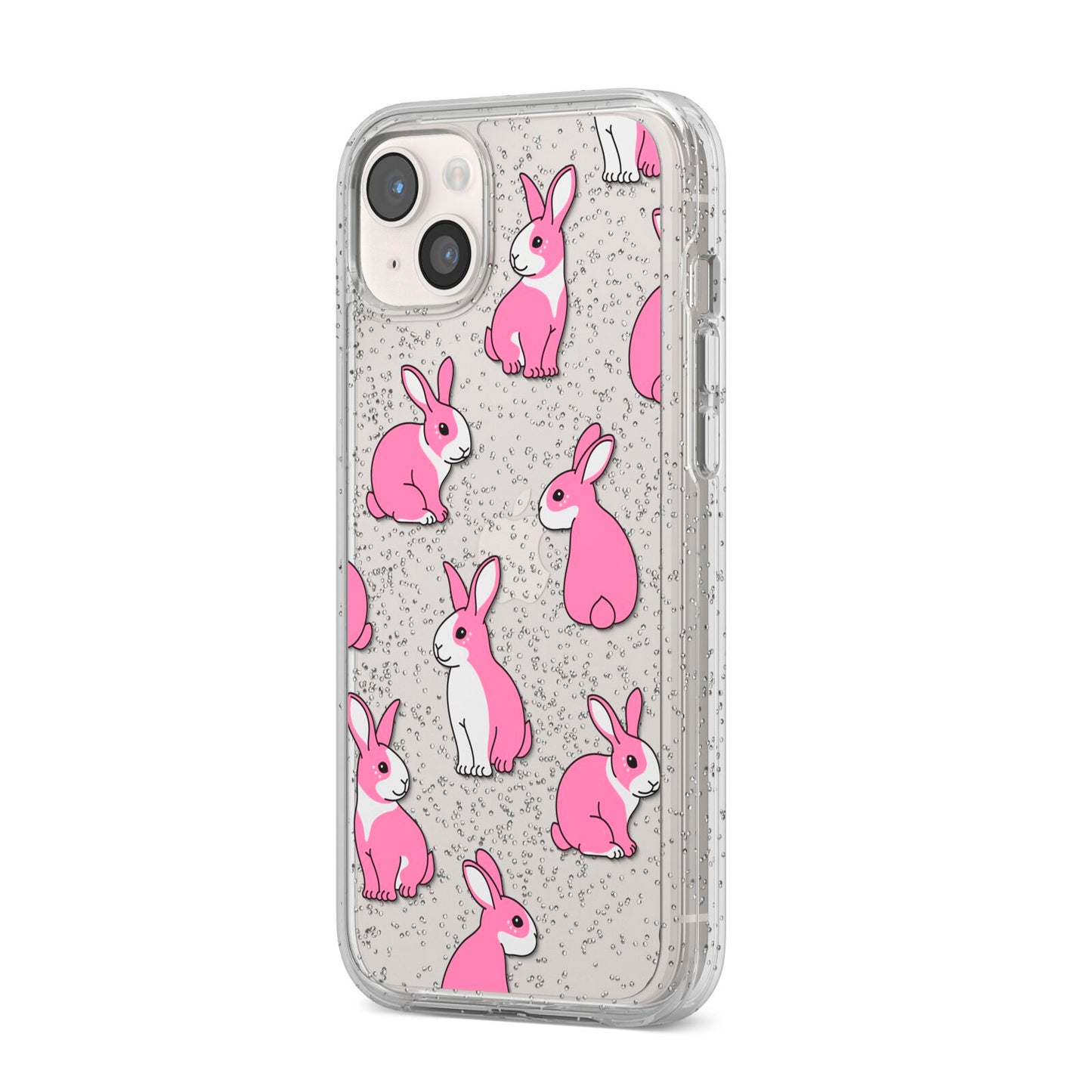 Pink Rabbits iPhone 14 Plus Glitter Tough Case Starlight Angled Image