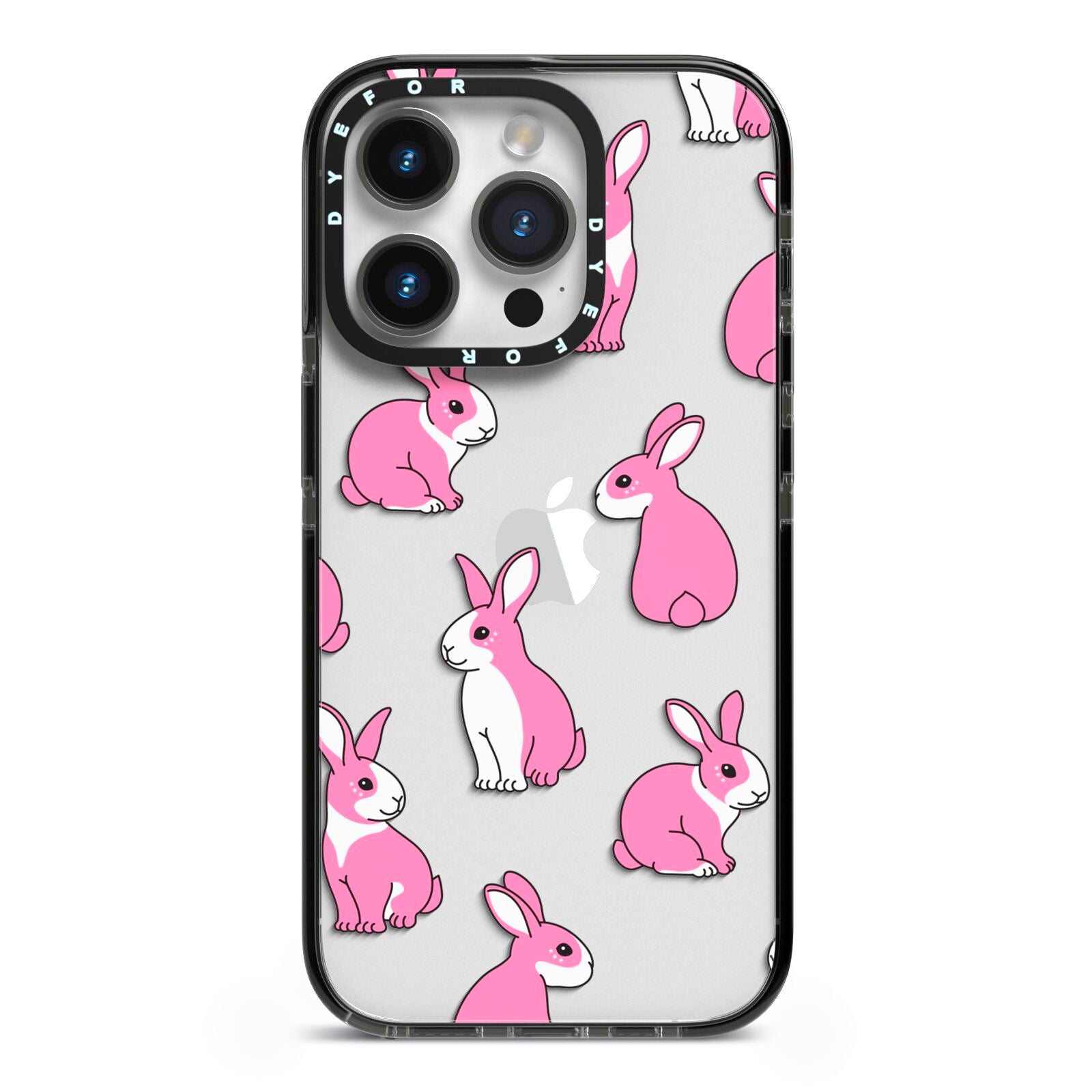 Pink Rabbits iPhone 14 Pro Black Impact Case on Silver phone